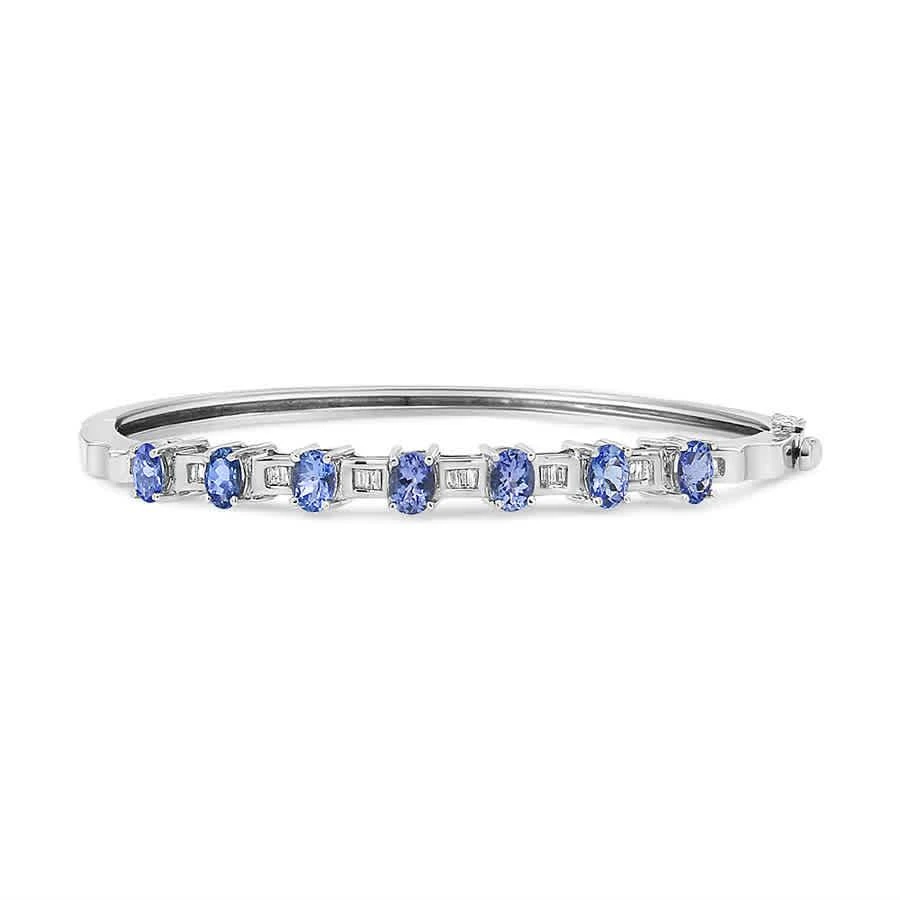 商品Haus Of Brilliance|14K White Gold 5 MM Oval Blue Tanzanite and 1/4 Cttw Diamond Bangle (H-I Color,价格¥35305,第3张图片详细描述
