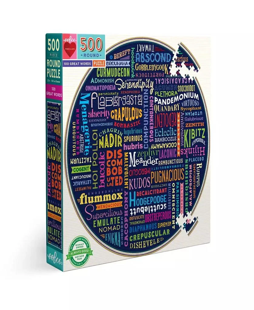 商品Eeboo|Piece and Love 100 Great Words Round Circle Jigsaw Puzzle Set, 500 Piece,价格¥105,第1张图片