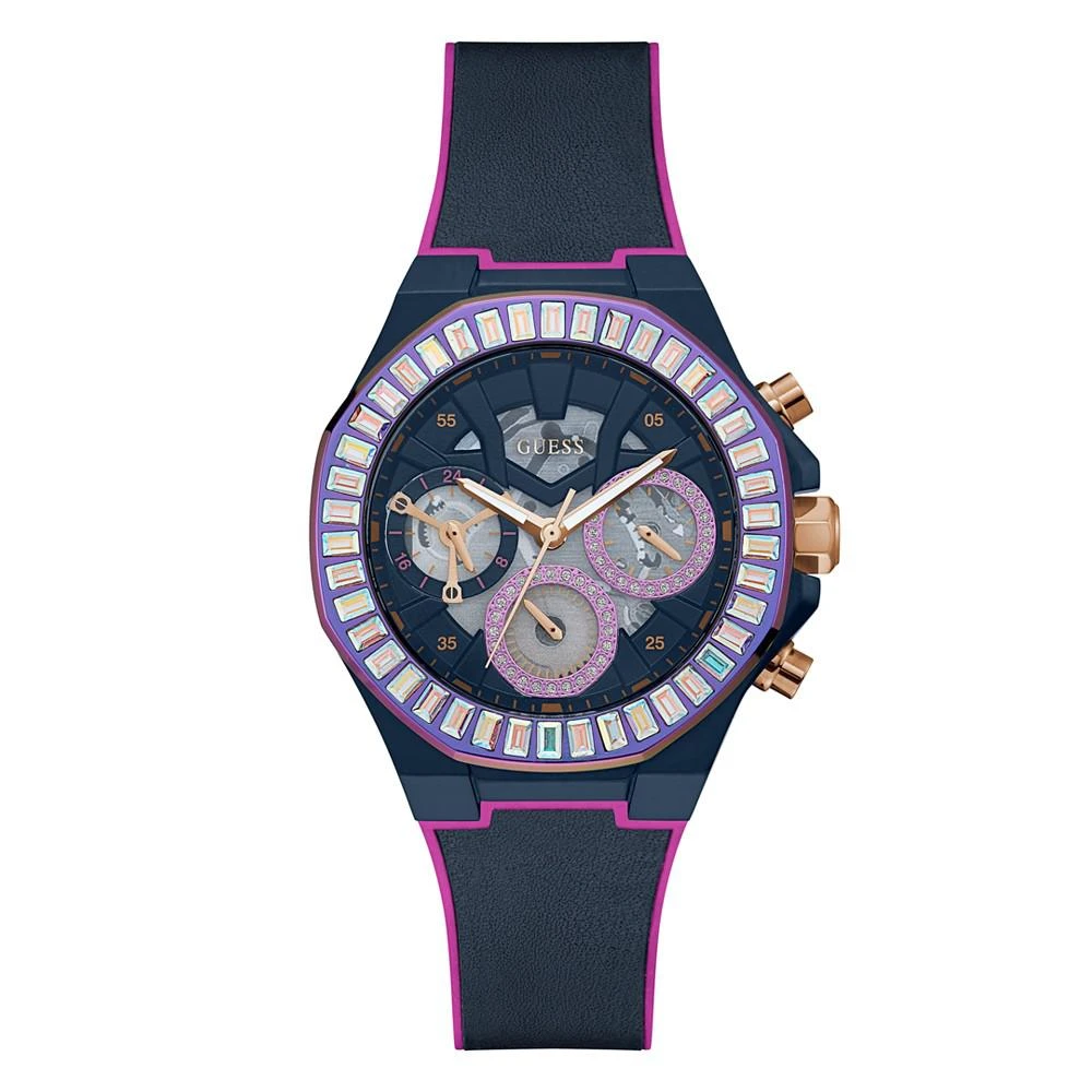 商品GUESS|Women's Navy Glitz Genuine Leather, Silicone Strap, Multi-Function Watch, 40mm,价格¥1127,第1张图片