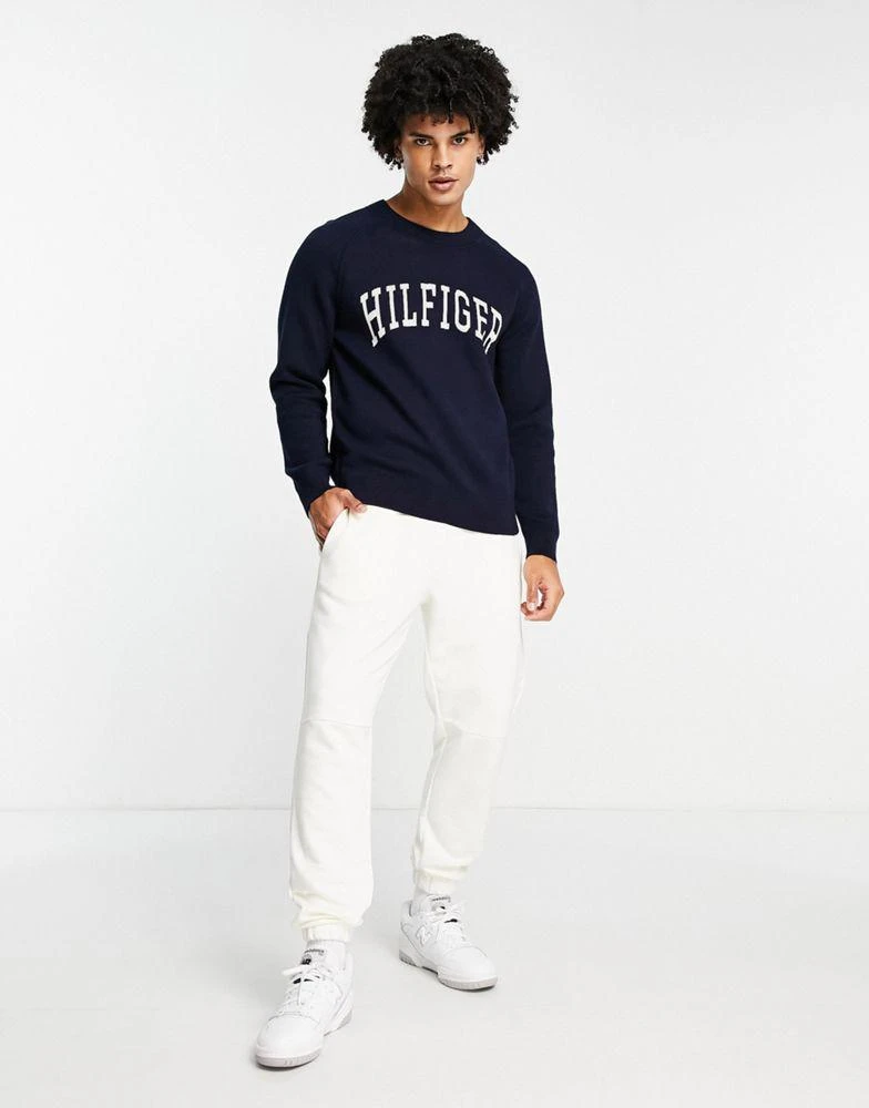 商品Tommy Hilfiger|Tommy Hilfiger cotton blend varsity applique logo knit jumper in navy,价格¥702,第3张图片详细描述