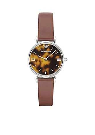 商品Emporio Armani|Armani Retro Brown Leather Strap Two Hand Watch,价格¥924,第1张图片