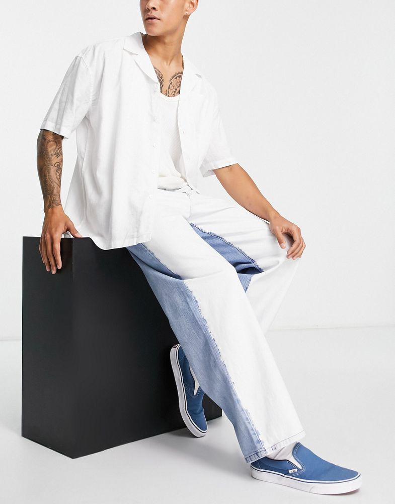 Topman extreme baggy jeans in white & blue splice商品第1张图片规格展示