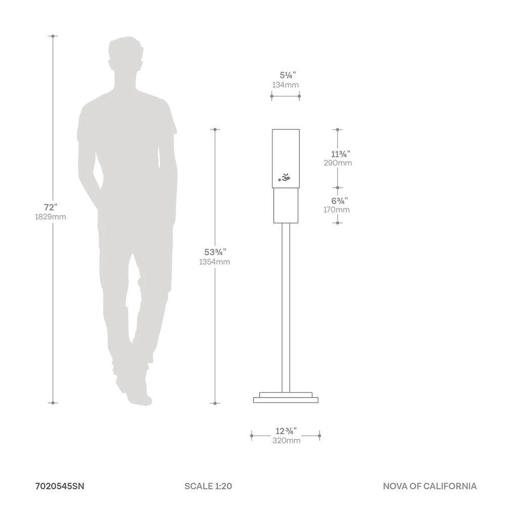 商品Nova of California|Luxe Floor Stand Touchless Hand Sanitizer Dispenser - 54", Matte Black, Powermist,价格¥3158,第5张图片详细描述