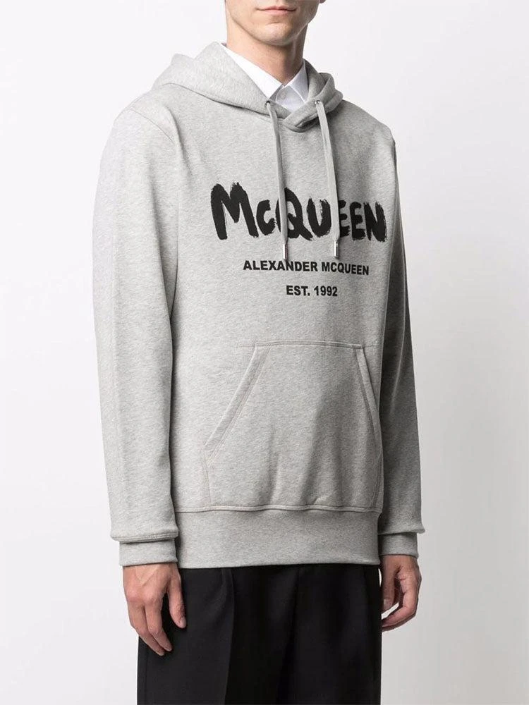 商品Alexander McQueen|灰色抽绳印花连帽卫衣 仅剩XL码【香港仓极速发货】,价格¥4503,第1张图片