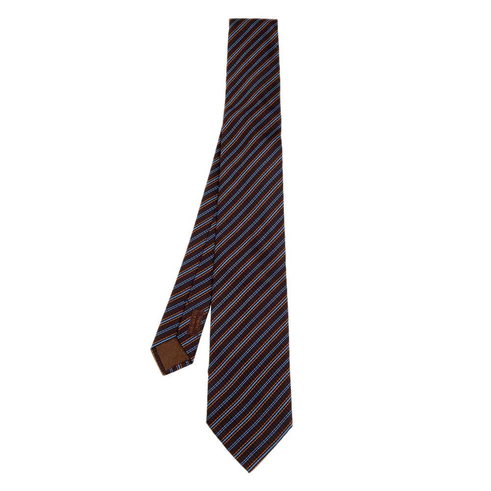 商品[二手商品] Hermes|Hermes Brown Diagonal Striped Silk Jacquard Tie ,价格¥1091,第1张图片