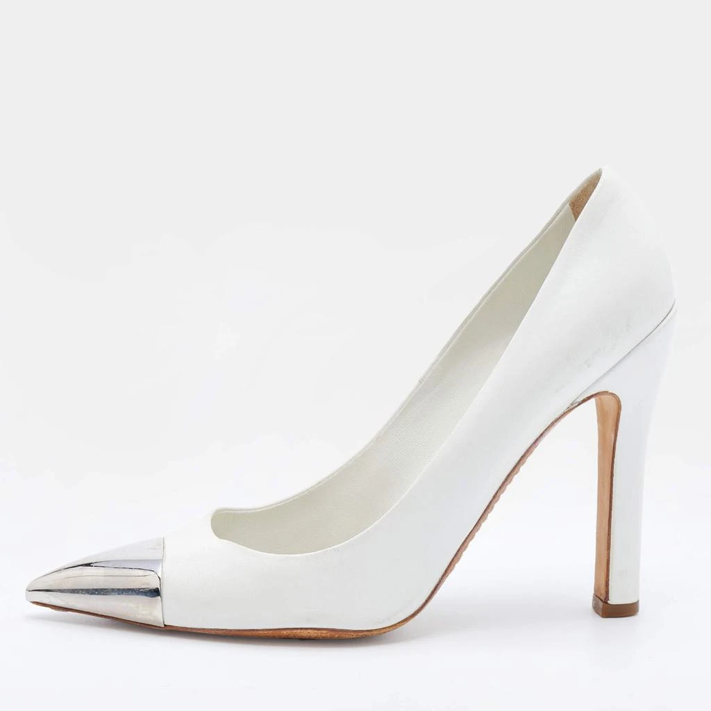 商品[二手商品] Louis Vuitton|Louis Vuitton White Leather Metal Cap Pointed Toe Pumps Size 36.5,价格¥1562,第1张图片