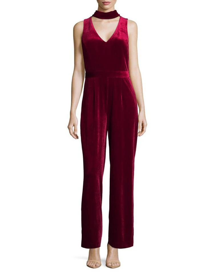 商品Belle Badgley Mischka|Velvet Choker Neck Jumpsuit,价格¥1521,第1张图片