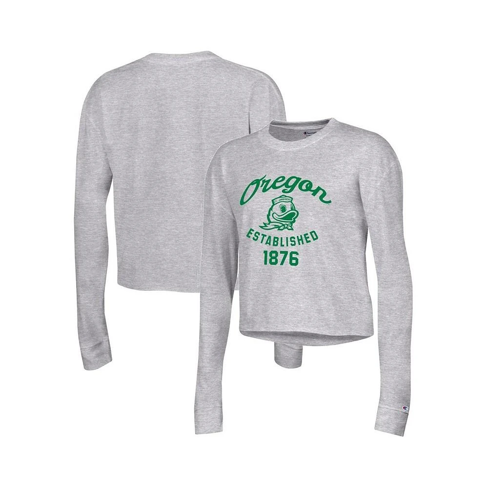 商品CHAMPION|Women's Gray Oregon Ducks Boyfriend Cropped Long Sleeve T-shirt,价格¥258,第1张图片