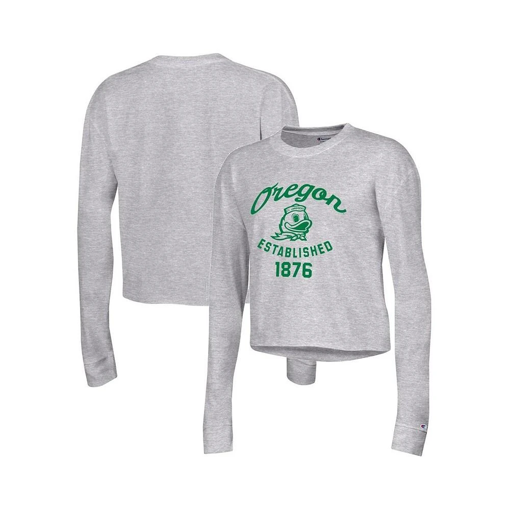 商品CHAMPION|Women's Gray Oregon Ducks Boyfriend Cropped Long Sleeve T-shirt,价格¥262,第1张图片