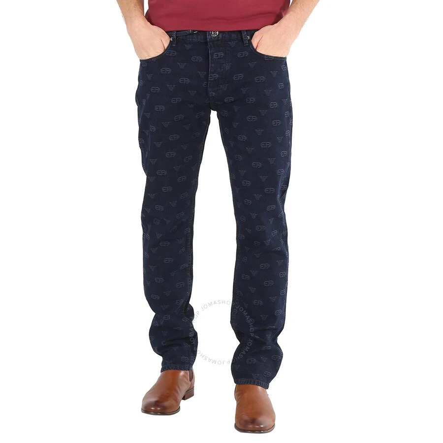商品Emporio Armani|Men's All-Over Eagle Logo Embroidered Cotton-Blend Straight-Leg Jeans,价格¥699,第1张图片