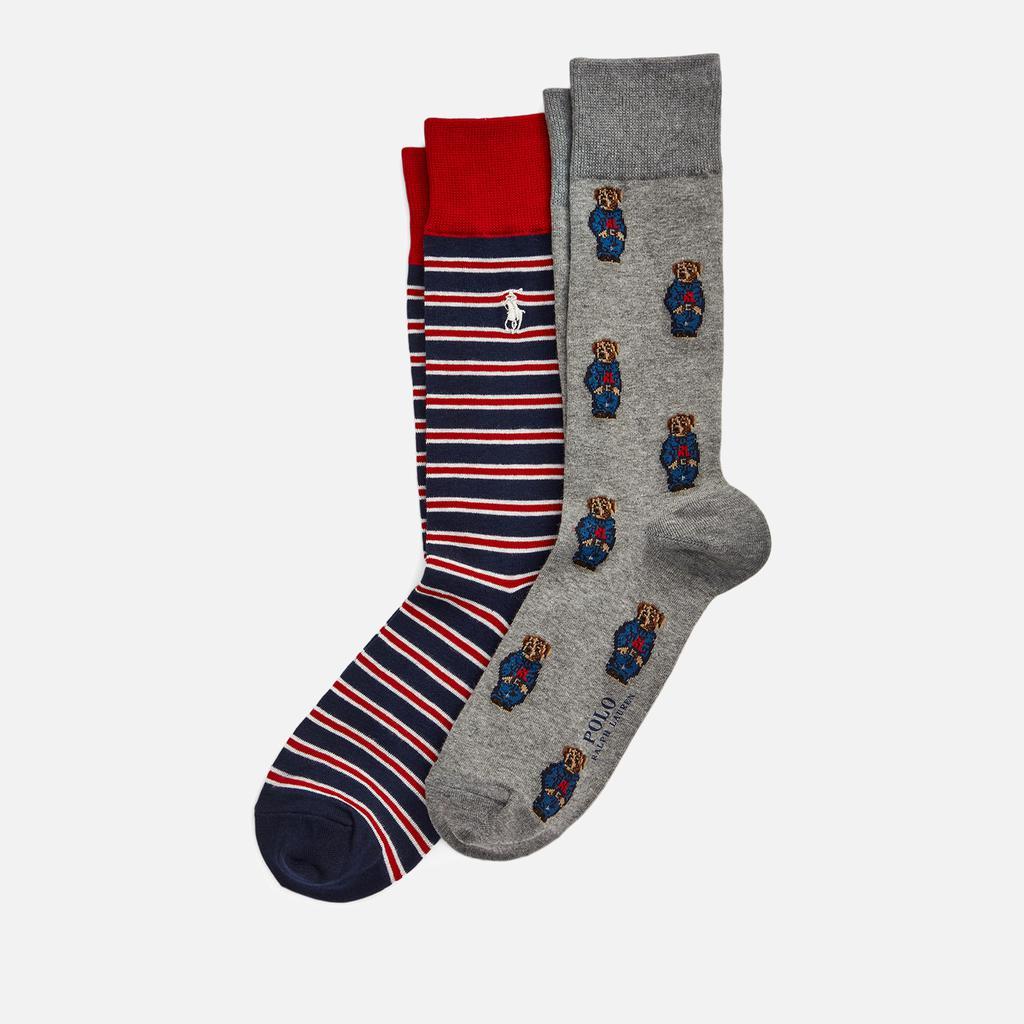 商品Ralph Lauren|Polo Ralph Lauren Men's 2-Pack Socks - Grey Bear/Stripe,价格¥216,第1张图片