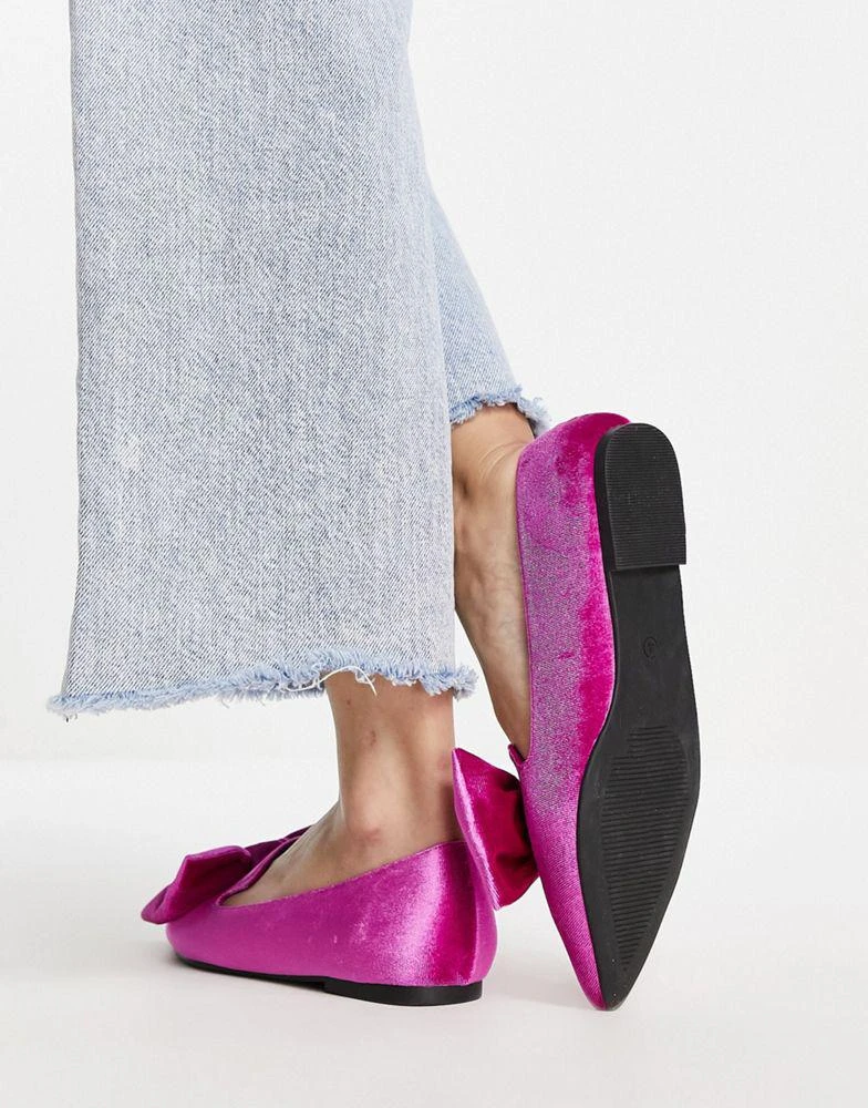商品ASOS|ASOS DESIGN Lake bow pointed ballet flats in pink velvet,价格¥119,第2张图片详细描述