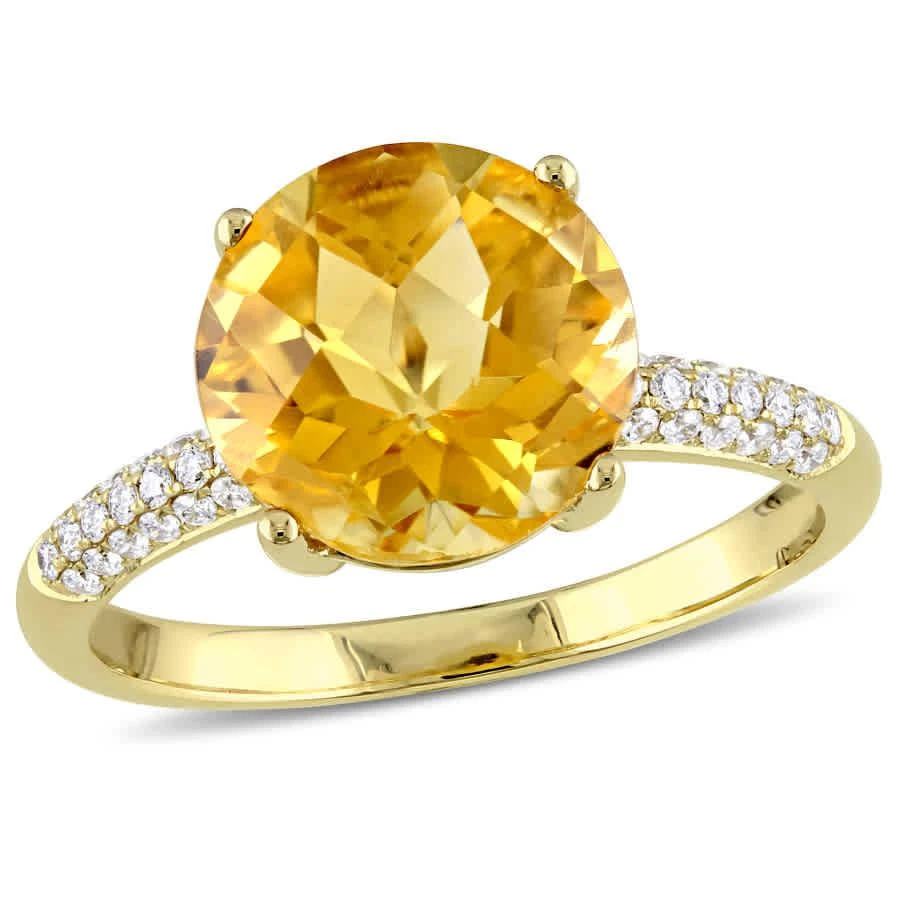 商品Amour|1/5 CT Diamond TW And 3 1/3 CT TGW Citrine Fashion Ring 14k Yellow Gold GH SI,价格¥4448,第1张图片