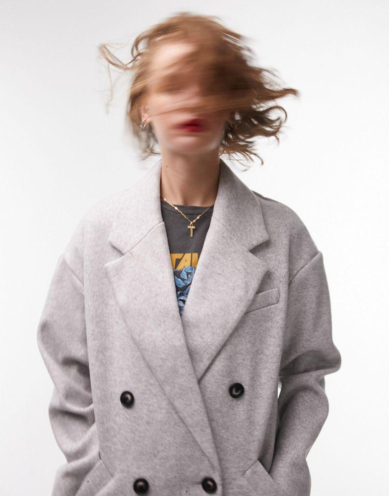 商品Topshop|Topshop double breasted coat in grey marl,价格¥426,第5张图片详细描述