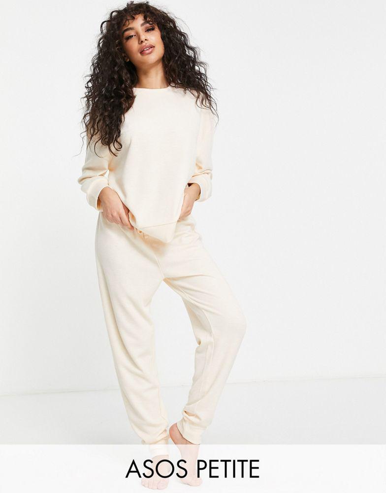 ASOS DESIGN Petite lounge lightweight slubby sweat & jogger set in oatmeal商品第1张图片规格展示