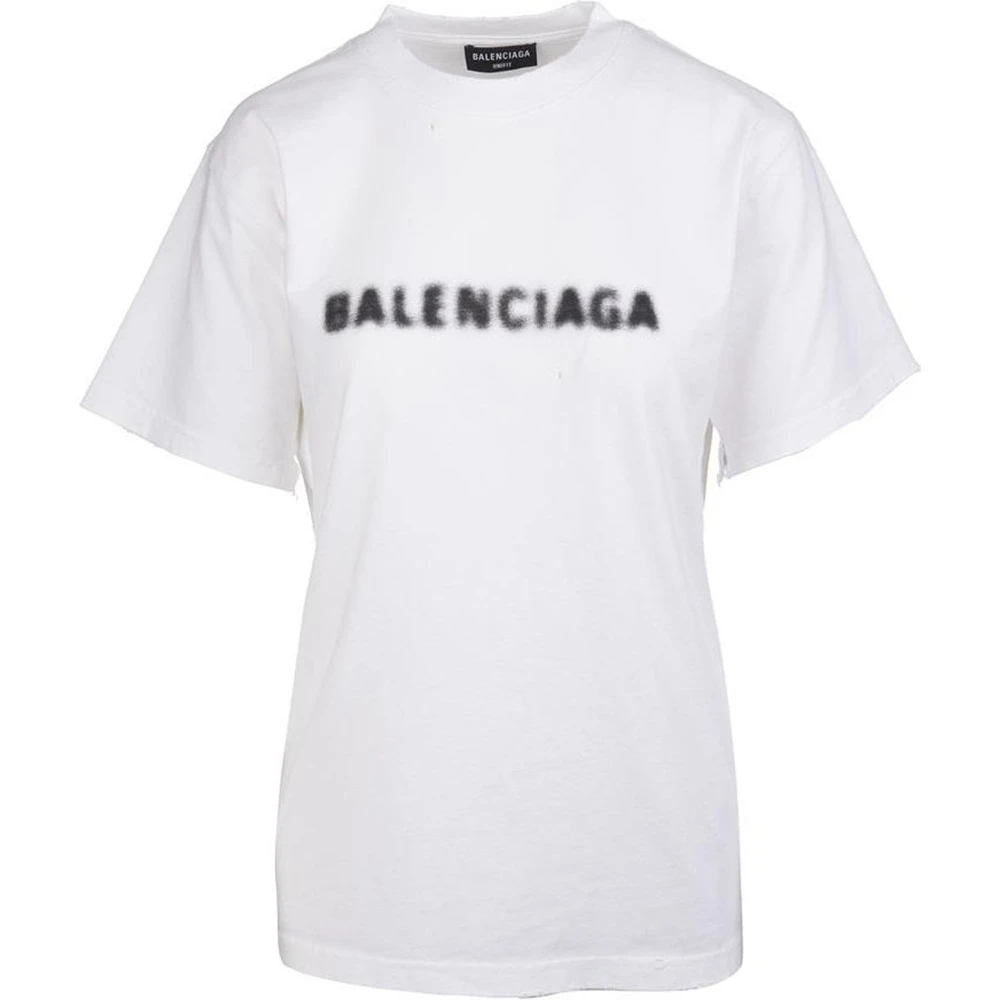 商品[国内直发] Balenciaga|巴黎世家 FW21 Blurry Logo破洞复古平纹经典短袖T恤 男女同款 白色,价格¥2653,第1张图片