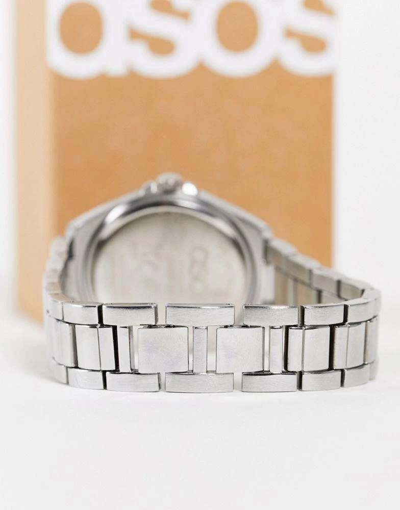 商品ASOS|ASOS DESIGN bracelet watch with silver brushed detail and black face,价格¥221,第4张图片详细描述