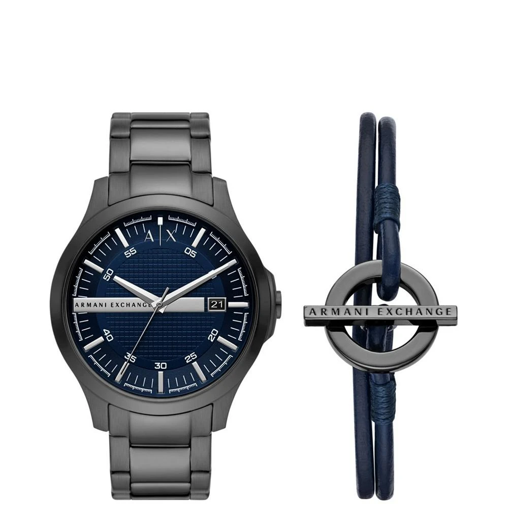 商品Armani Exchange|Men's Gunmetal Stainless Steel Bracelet Watch 46mm and Bracelet Gift Set,价格¥1186,第1张图片