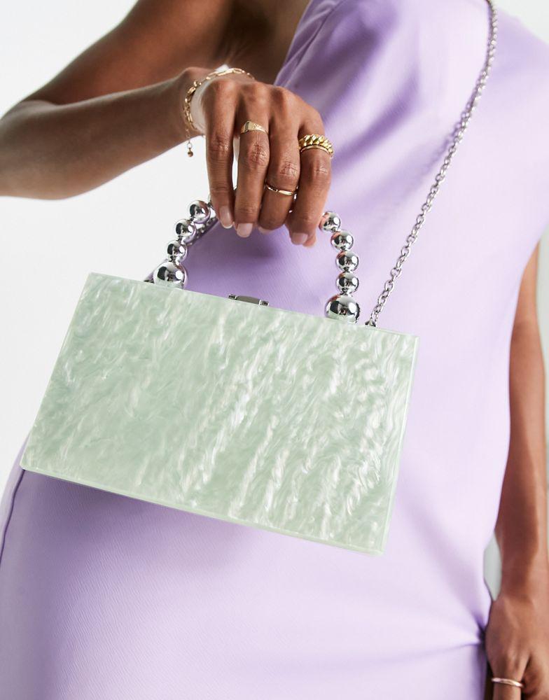 商品ASOS|ASOS DESIGN marble resin clutch bag with beaded grab handle in mint,价格¥349,第5张图片详细描述