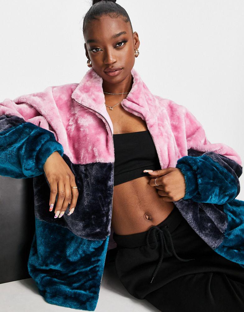 UGG Elaina faux fur jacket in rose quarts multi商品第1张图片规格展示