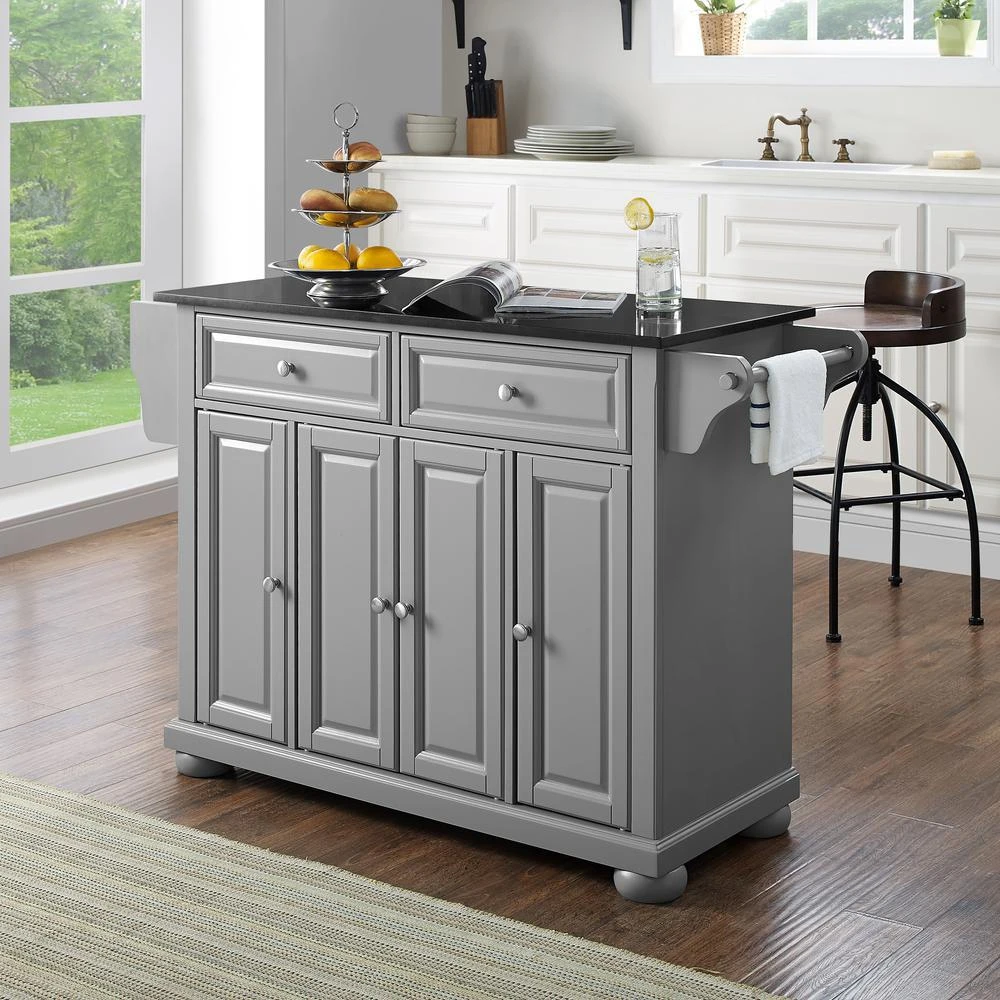 商品Crosley Furniture|Alexandria Granite Top Full Size Kitchen Island/Cart Gray/Black,价格¥5546,第3张图片详细描述