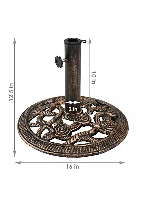 商品Sunnydaze Decor|Decor 16 In Rose Blossom Cast Iron Round Patio Umbrella Base   Bronze,价格¥649,第5张图片详细描述