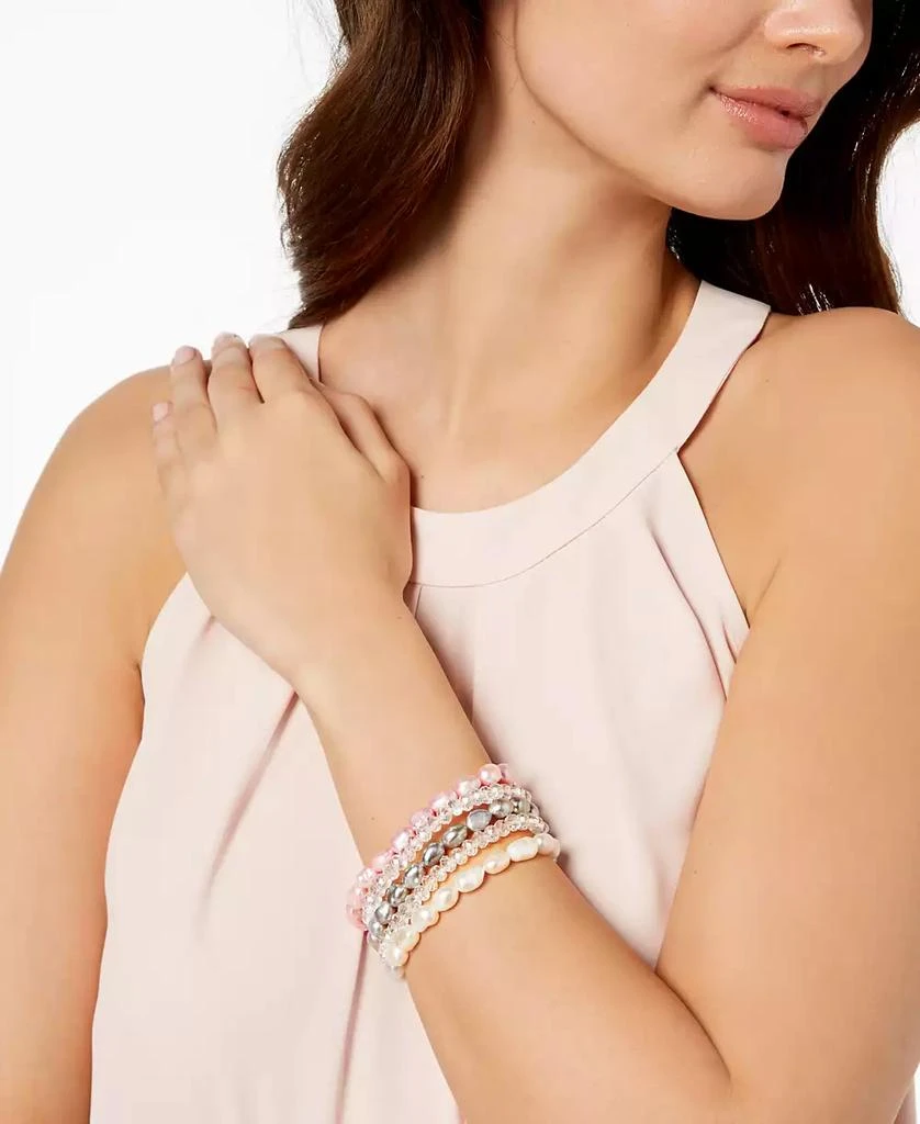 商品Macy's|5-Pc. Set White, Pink & Gray Cultured Freshwater Baroque Pearl (7mm) and Rondel Crystal Stretch Bracelets,价格¥928,第2张图片详细描述