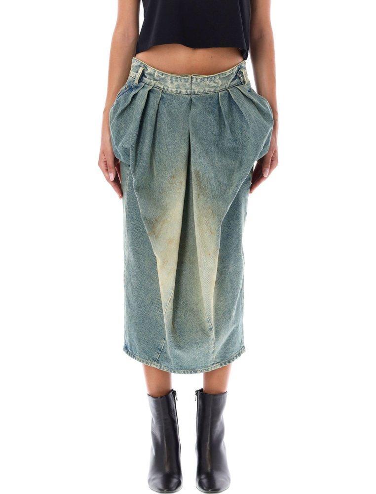 商品MAISON MARGIELA|Maison Margiela Gathered Midi Denim Skirt,价格¥2359-¥3623,第1张图片