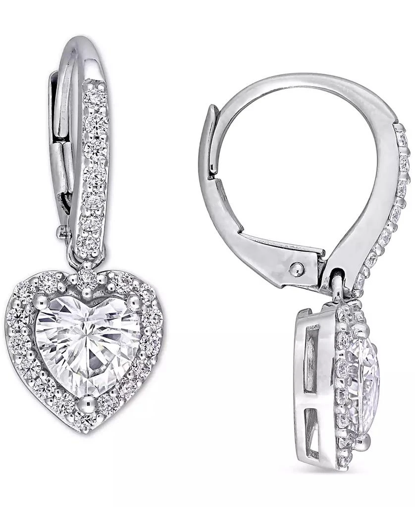 商品Macy's|Lab-Grown Moissanite Heart Halo Leverback Drop Earrings (2 ct. t.w.) in 10k White Gold,价格¥5101,第1张图片