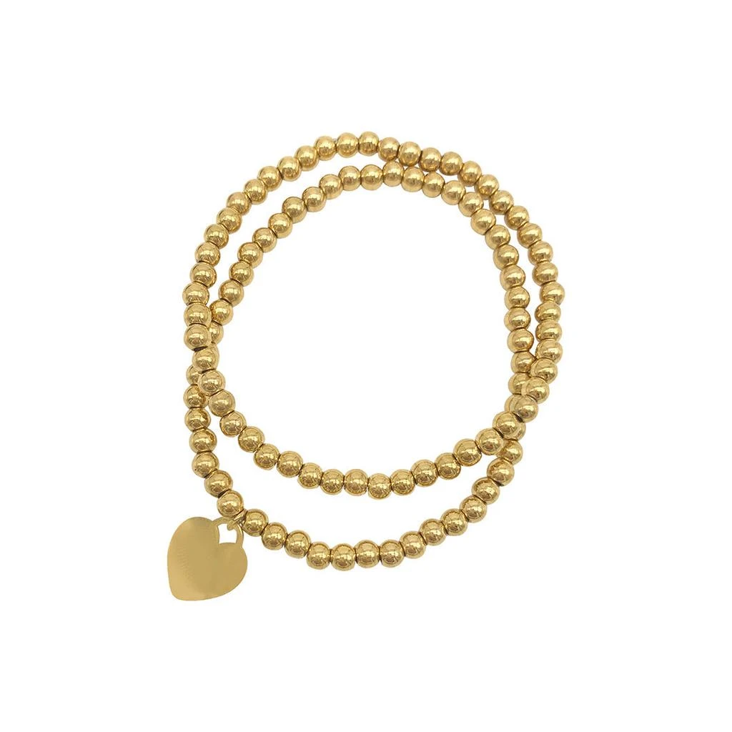 商品ADORNIA|Set of Ball Bracelet - One Plain and One with Heart - gold,价格¥520,第1张图片