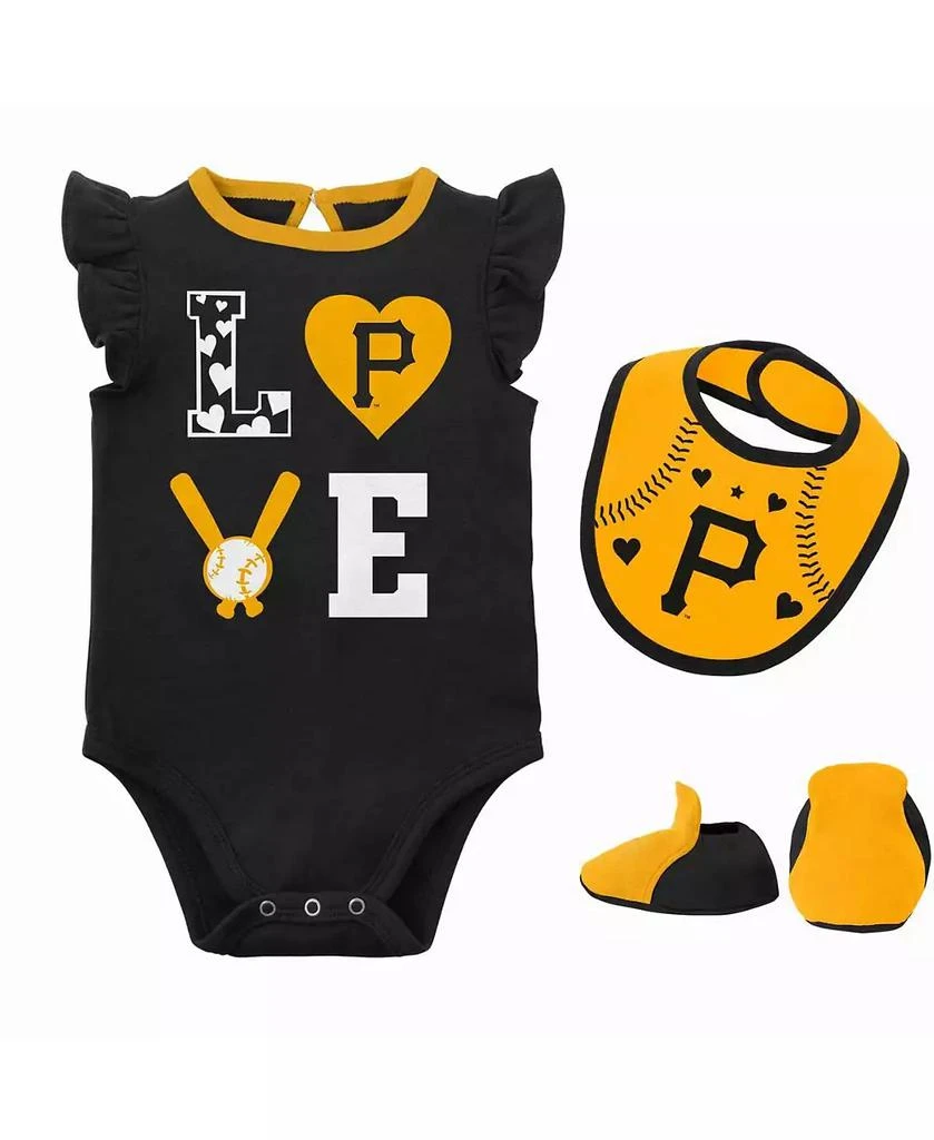 商品Outerstuff|Newborn and Infant Boys and Girls Black, Gold Pittsburgh Pirates Three-Piece Love of Baseball Bib, Bodysuit and Booties Set,价格¥241,第1张图片