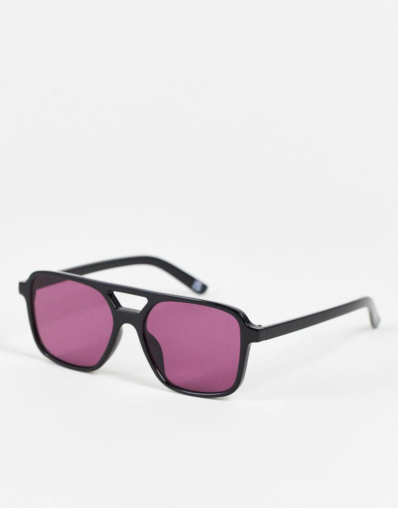 ASOS DESIGN aviator sunglasses in black with dark pink lens商品第1张图片规格展示
