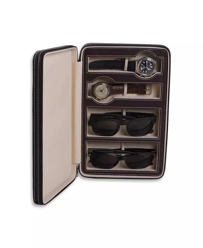 商品Bey-Berk|Leather Two Watch and Two Sunglass Travel Case with Form Fit Compartments with Zipper Closure.,价格¥1006,第1张图片