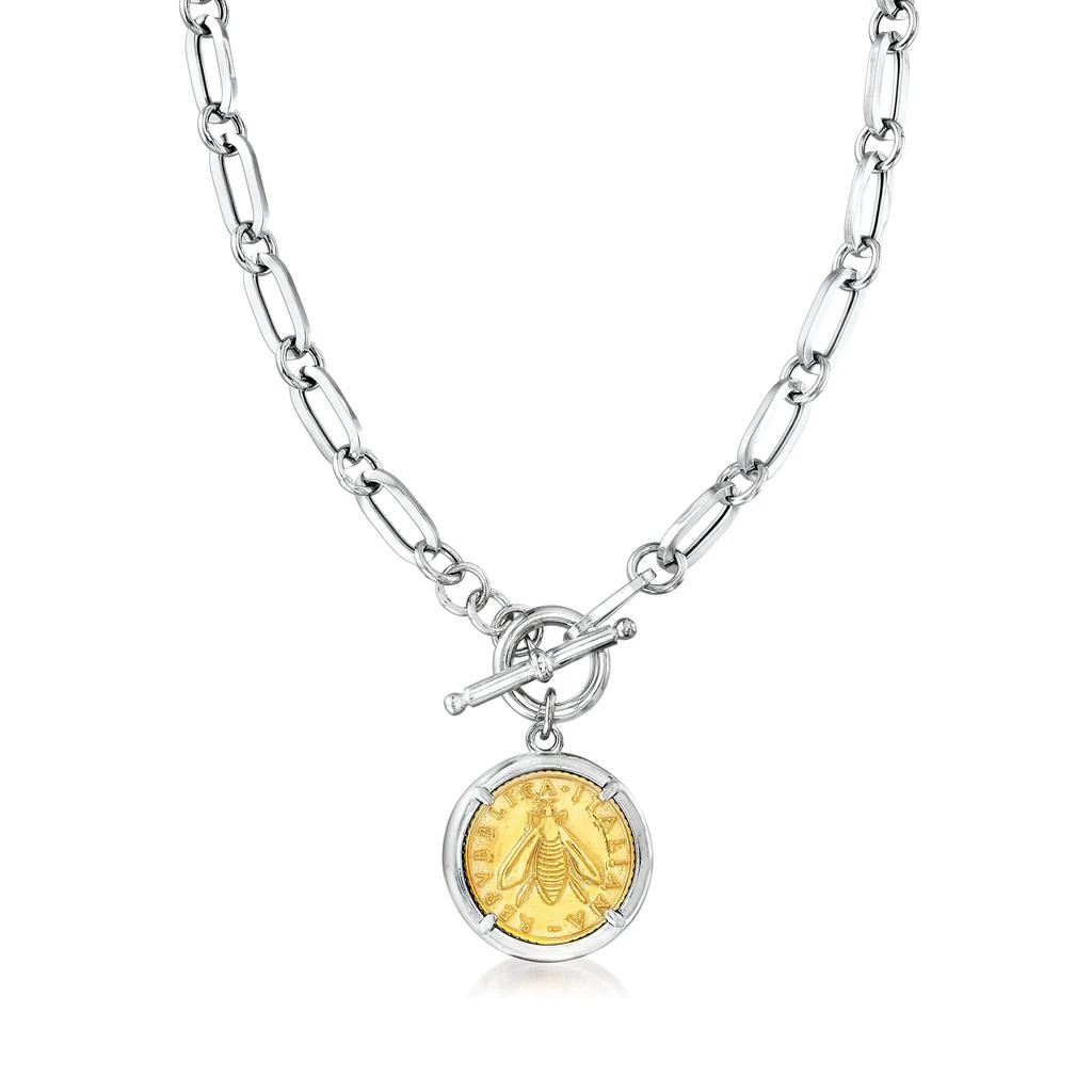 商品Ross-Simons|Italian Replica Bee Lira Coin Necklace in Sterling Silver and 18kt Gold Over Sterling,价格¥1581,第1张图片