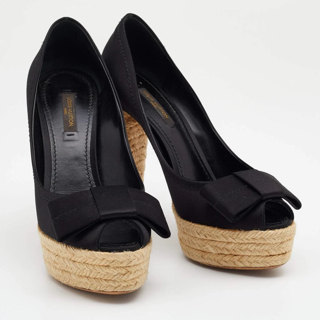 商品[二手商品] Louis Vuitton|Louis Vuitton Black Suede Bow Detail Espadrille Peep Toe Platform Pumps Size 37,价格¥1069,第4张图片详细描述