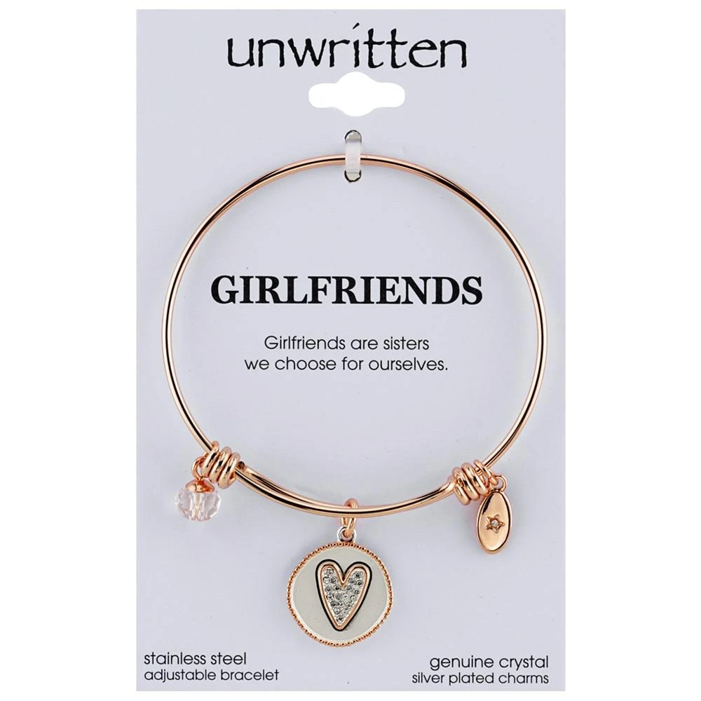 商品Unwritten|Two-Tone Girlfriends Heart Charm Bangle Bracelet in Rose Gold-Tone Stainless Steel with Silver Plated Charms,价格¥424,第3张图片详细描述