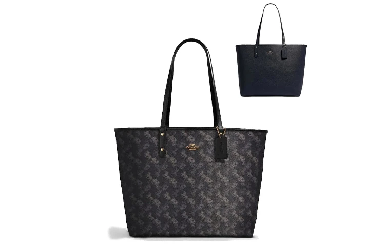 商品[国内直发] Coach|蔻驰 City 33 双面可用马车满印印花 PVC 托特包Tote包购物袋手提包单肩包 大号 女款 黑灰色 #可加购改装套装#,价格¥4407,第1张图片