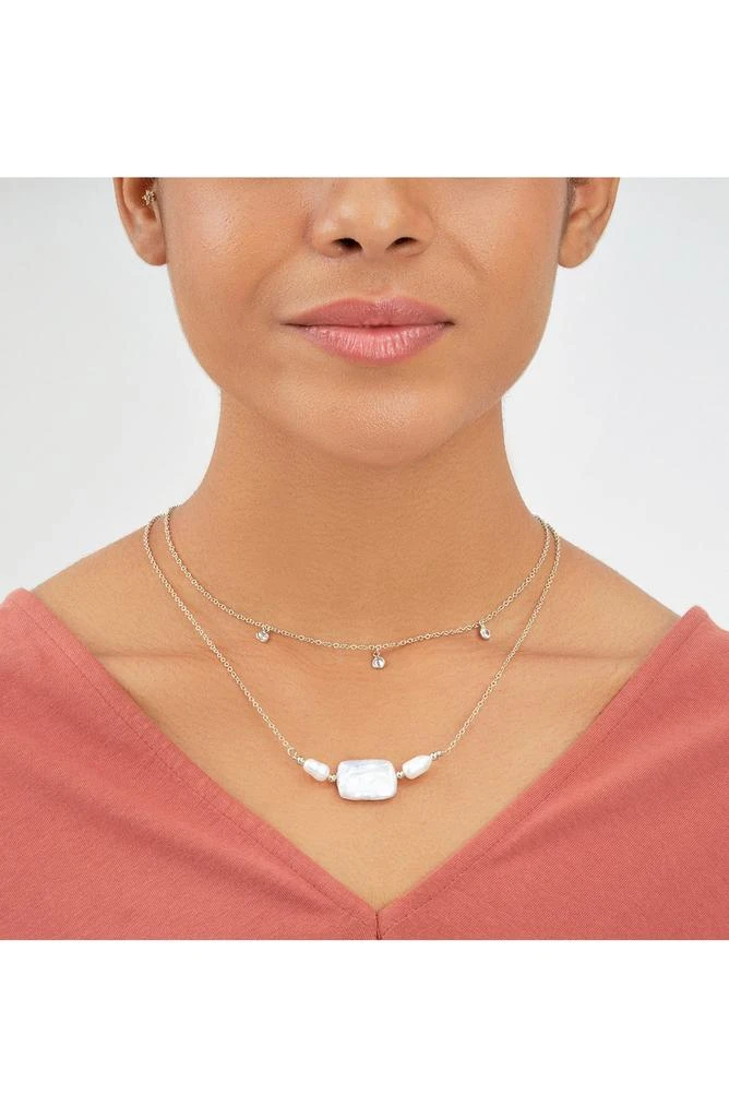 商品Sterling Forever|14K Gold Plated Bezel CZ and 9mm Baroque Pearl Layered Necklace,价格¥327,第1张图片