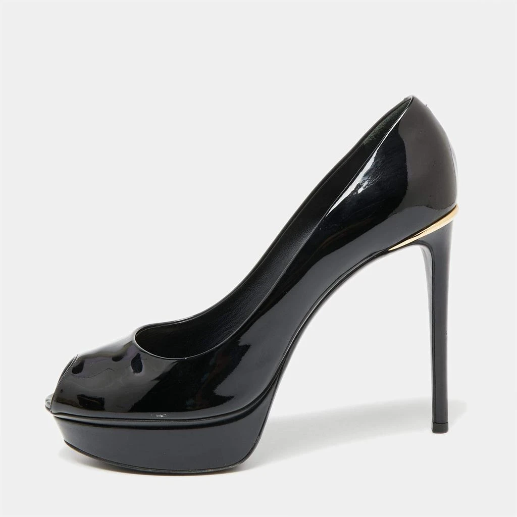 商品[二手商品] Louis Vuitton|Louis Vuitton Black Patent Leather  Peep Toe Platform Pumps Size 37.5,价格¥3111,第1张图片
