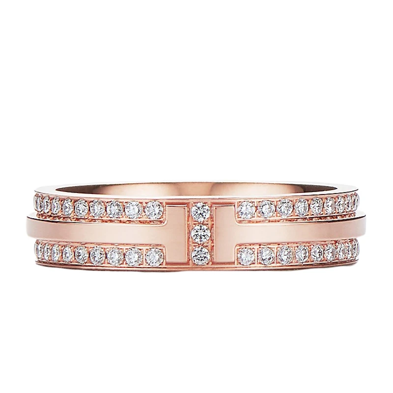 商品Tiffany & Co.|  Tiffany & Co./蒂芙尼 18K金 玫瑰金 铺镶钻石窄式戒指 GRP09681,价格¥52799,第1张图片
