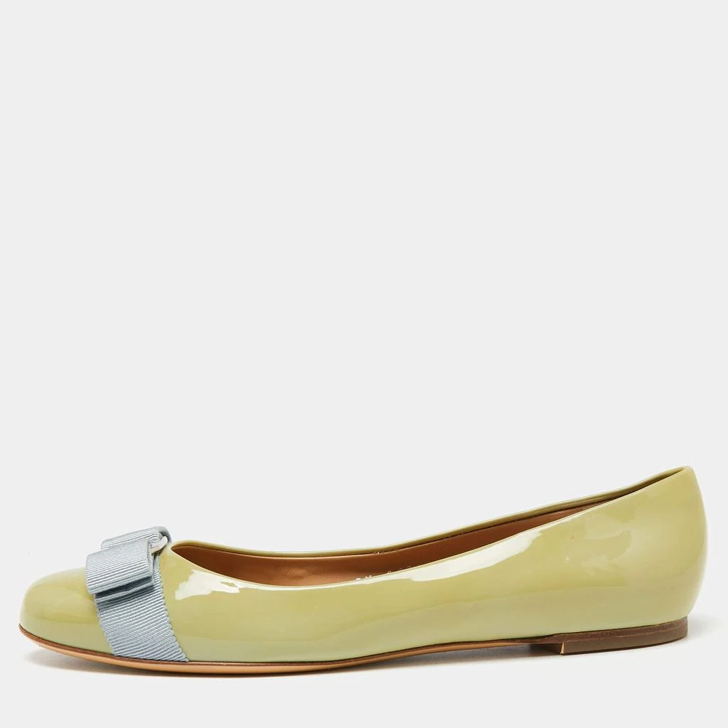 商品[二手商品] Salvatore Ferragamo|Salvatore Ferragamo Green Patent Leather Bow Varina Ballet Flats Size 38,价格¥1002,第1张图片