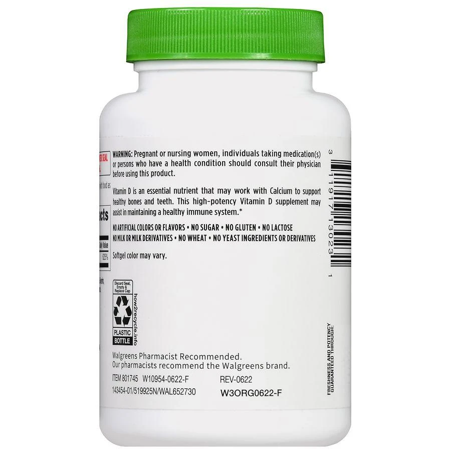 商品Walgreens|Vitamin D3 125 mcg Softgels (400 days),价格¥336,第4张图片详细描述