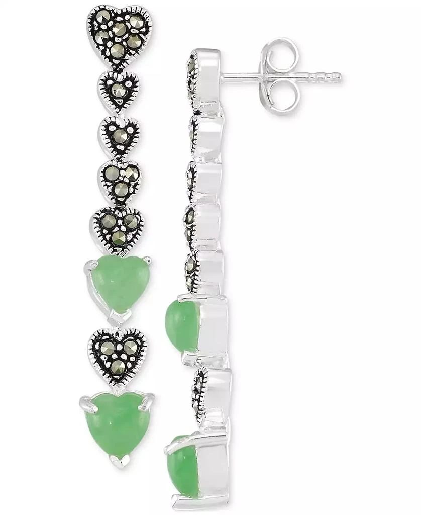 商品Macy's|Marcasite & Jade Heart Linear Drop Earrings in Sterling Silver,价格¥391,第3张图片详细描述