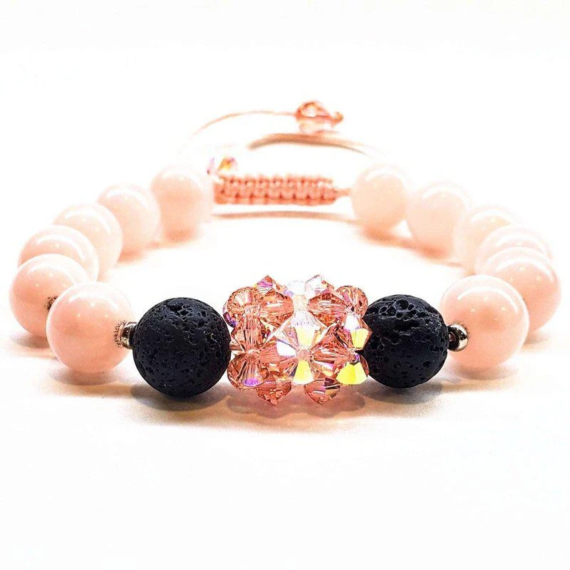 商品Alexa Martha Designs|Glamorous Peach Corral Jade Gemstone Crystal Lava Rock Bracelet,价格¥620,第2张图片详细描述