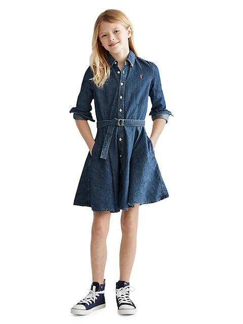 商品Ralph Lauren|Little Girl's & Girl's Belted Denim Shirtdress,价格¥478-¥512,第5张图片详细描述