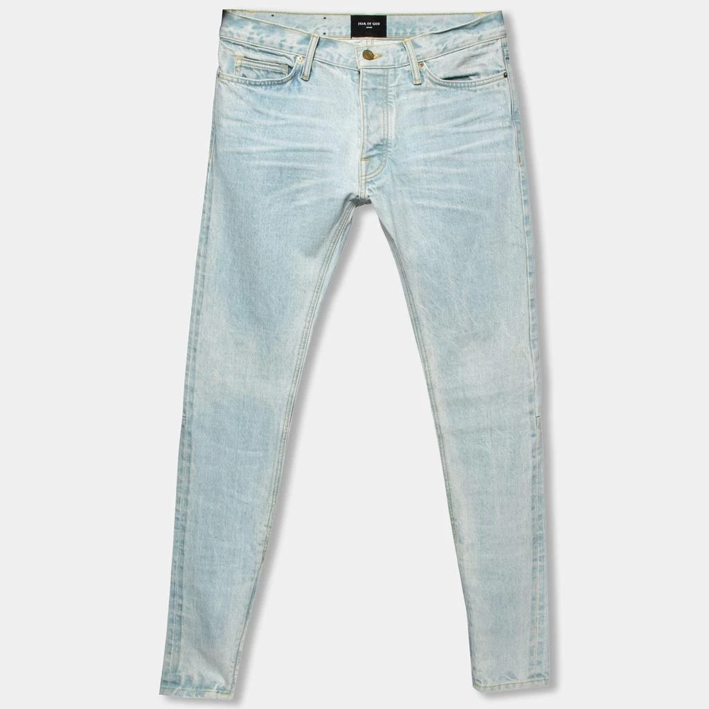 商品[二手商品] Fear of god|Fear of God Blue Distressed Denim Zipped Hem Slim Fit Jeans M,价格¥4057,第1张图片