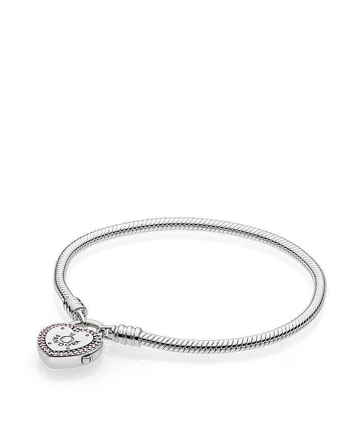商品PANDORA|Sterling Silver & Cubic Zirconia Lock Your Promise Snake Chain Bracelet,价格¥664,第1张图片