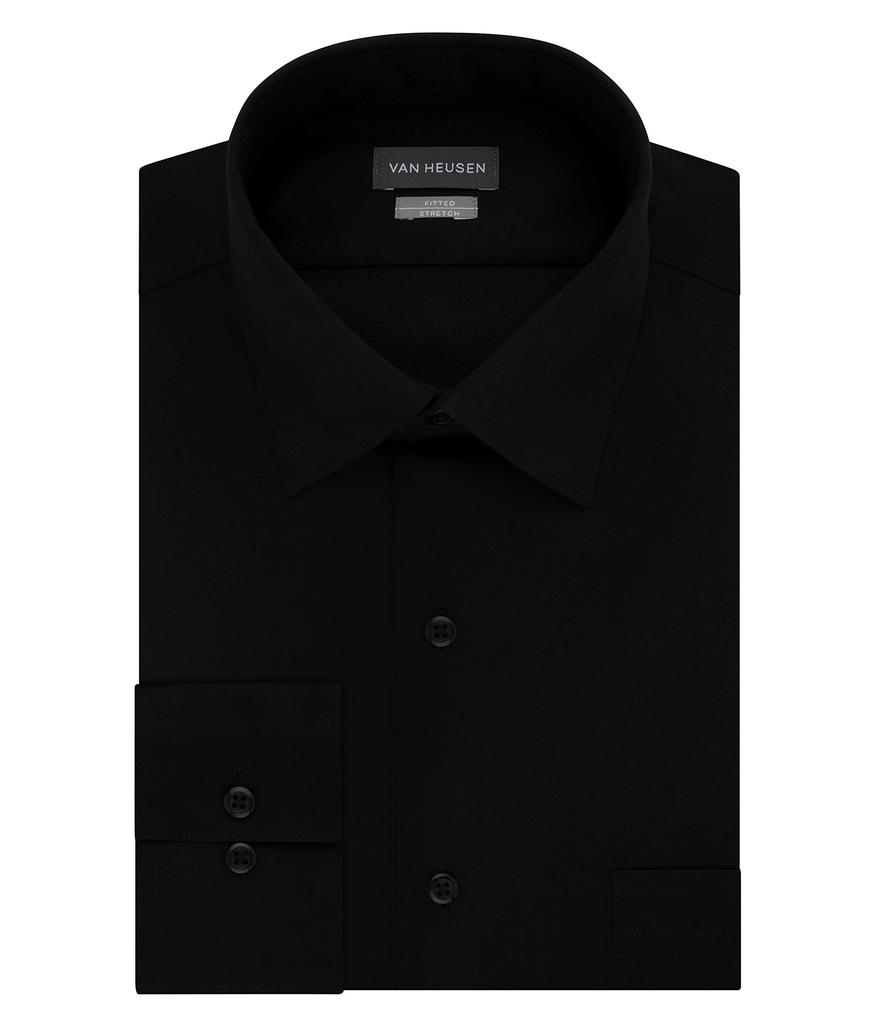Van Heusen Men's Dress Shirts Fitted Lux Sateen Stretch Solid Spread Collar商品第1张图片规格展示