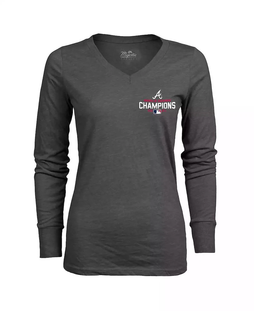 商品Majestic|Women's Threads Charcoal Atlanta Braves 2021 World Series Champions Hometown Long Sleeve V-Neck T-shirt,价格¥271,第3张图片详细描述