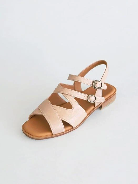 商品HEENN|Leather Crossover Sandals_Pink Beige,价格¥1716,第1张图片